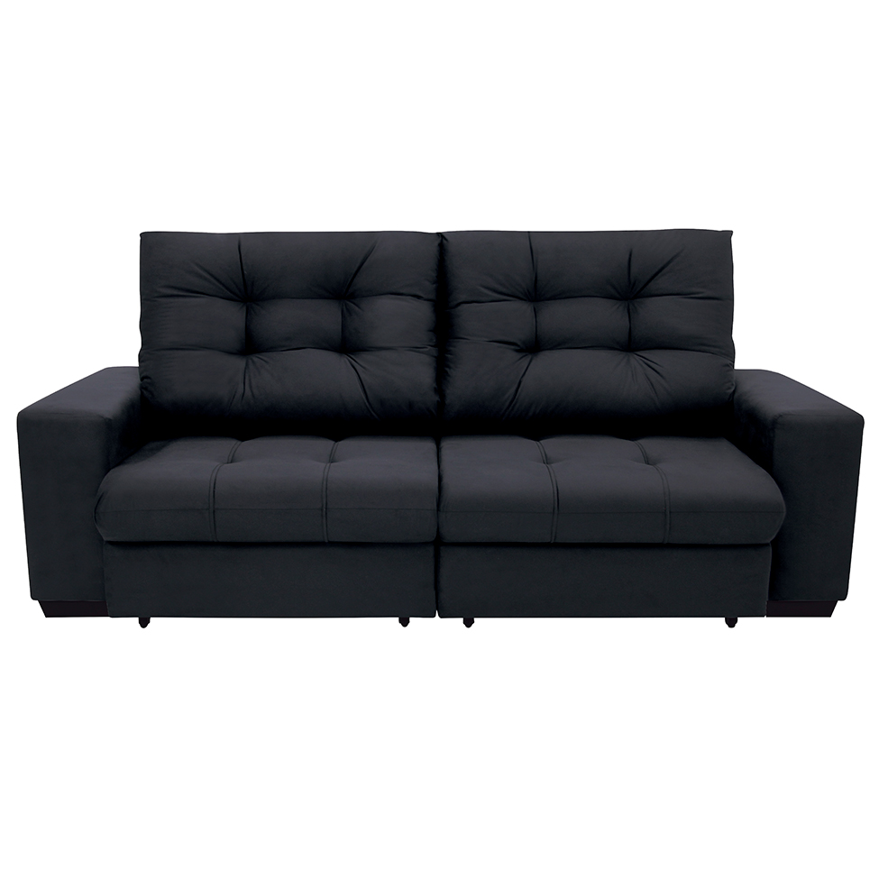 Sofá 3 Lugares Retrátil e Reclinável Biarritz Suede Preto