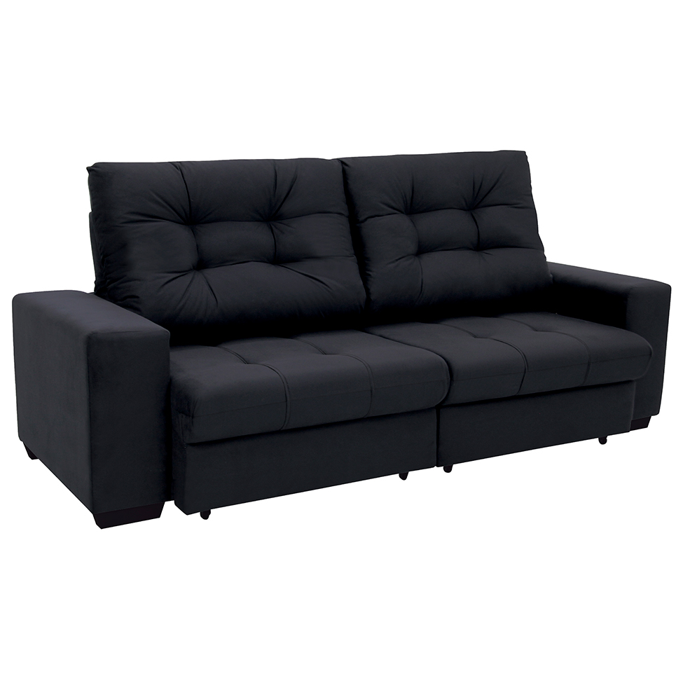 Sofá 3 Lugares Retrátil e Reclinável Biarritz Suede Preto