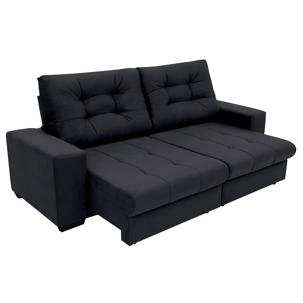Sofá 3 Lugares Retrátil e Reclinável Biarritz Suede Preto