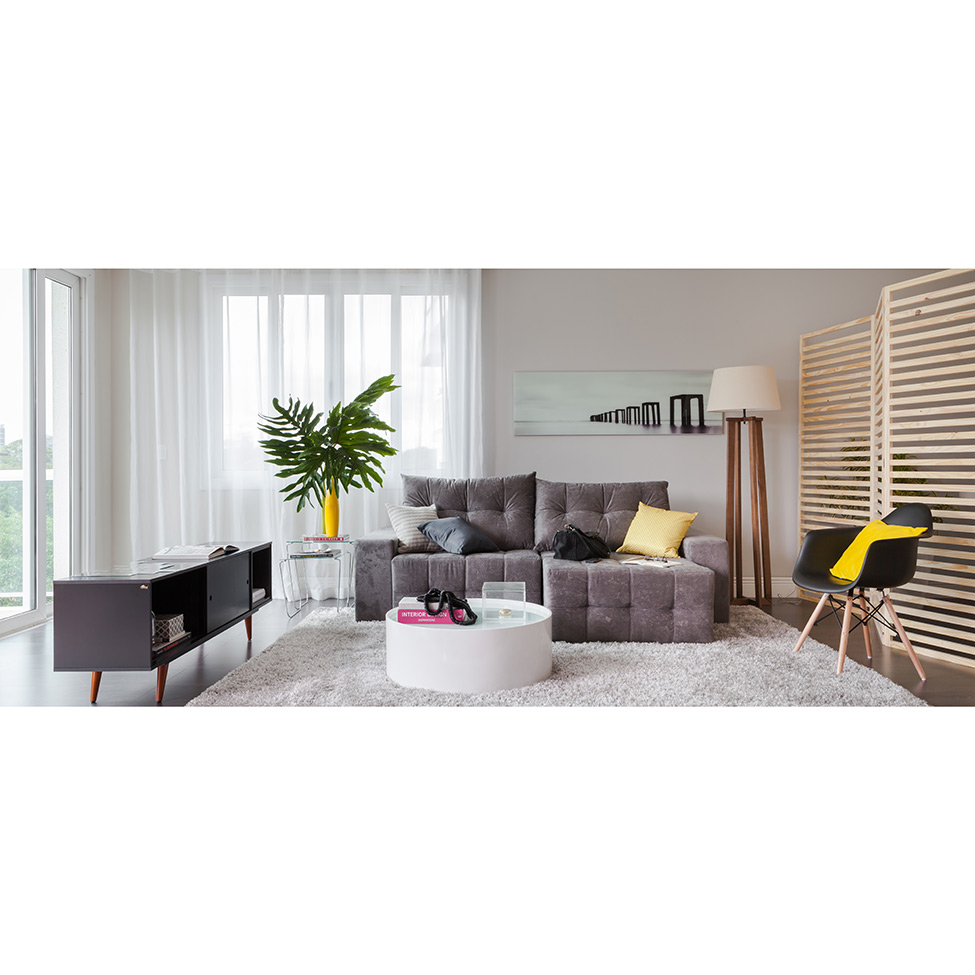 Sofá 3 Lugares Retrátil e Reclinável Florença Suede Amassado Cinza Chumbo