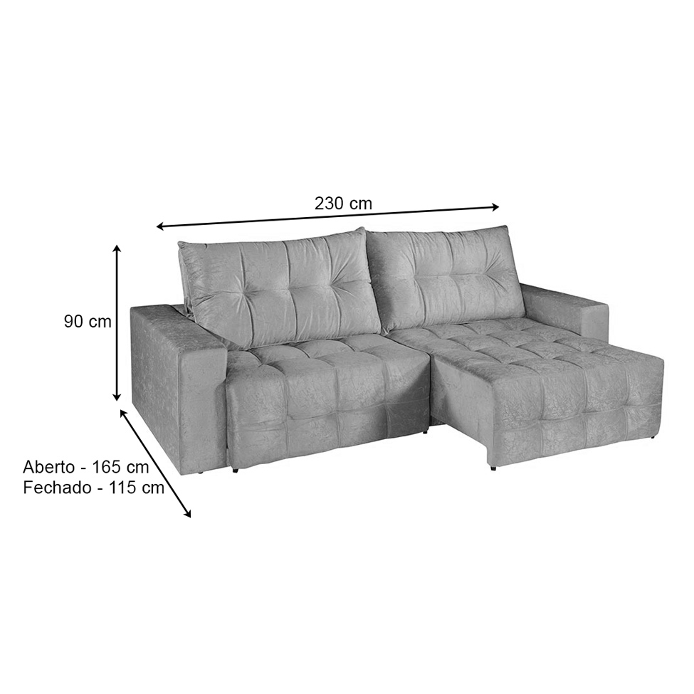 Sofá 3 Lugares Retrátil e Reclinável Florença Suede Amassado Cinza Chumbo