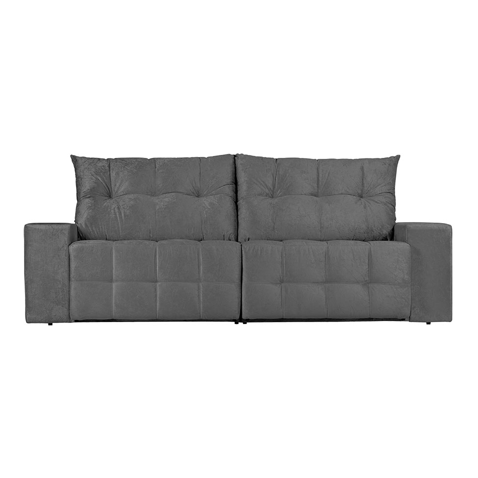 Sofá 3 Lugares Retrátil e Reclinável Florença Suede Amassado Cinza Chumbo