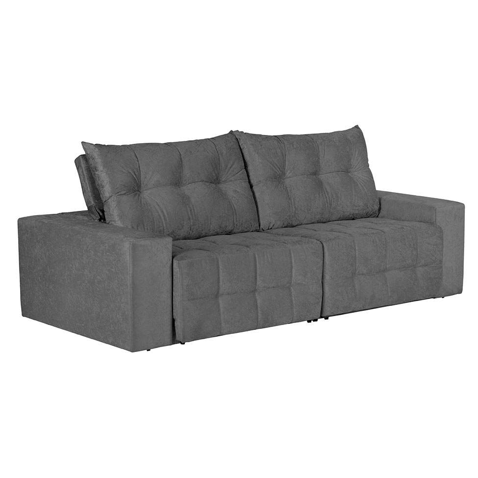 Sofá 3 Lugares Retrátil e Reclinável Florença Suede Amassado Cinza Chumbo