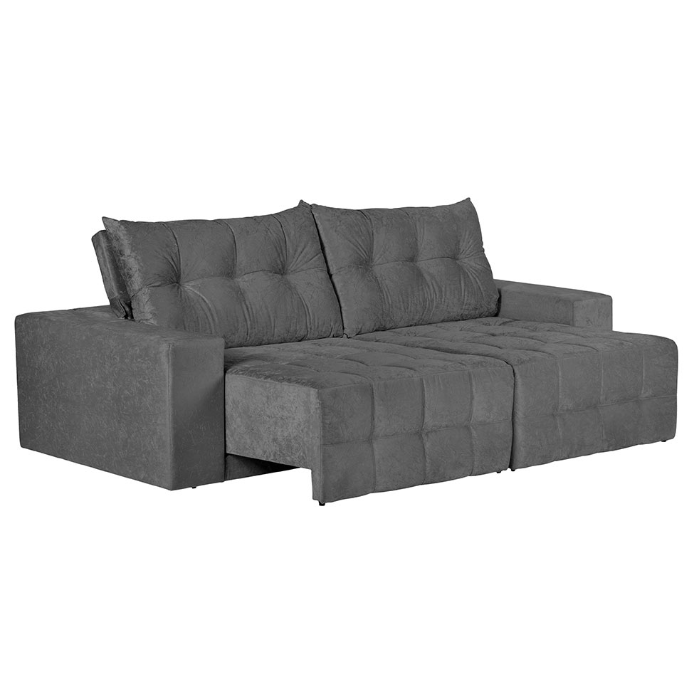 Sofá 3 Lugares Retrátil e Reclinável Florença Suede Amassado Cinza Chumbo