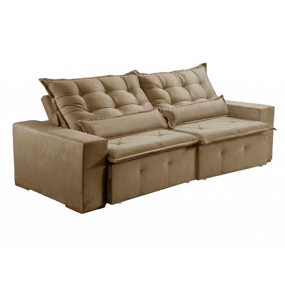 Sofá 3 Lugares Retrátil e Reclinável França Suede Bege
