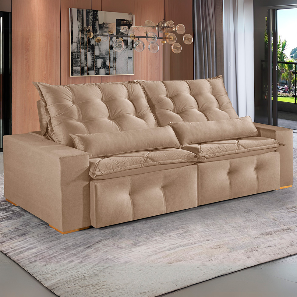 Sofá 3 Lugares Retrátil e Reclinável França Suede Bege