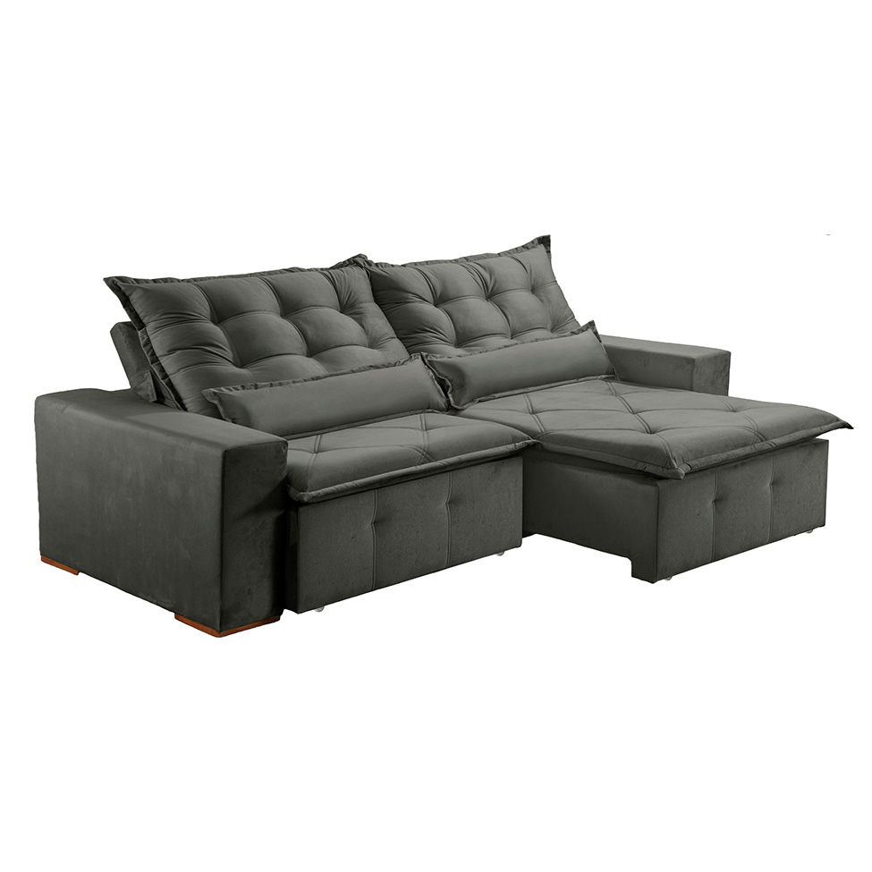 Sofá 3 Lugares Retrátil e Reclinável França Suede Cinza