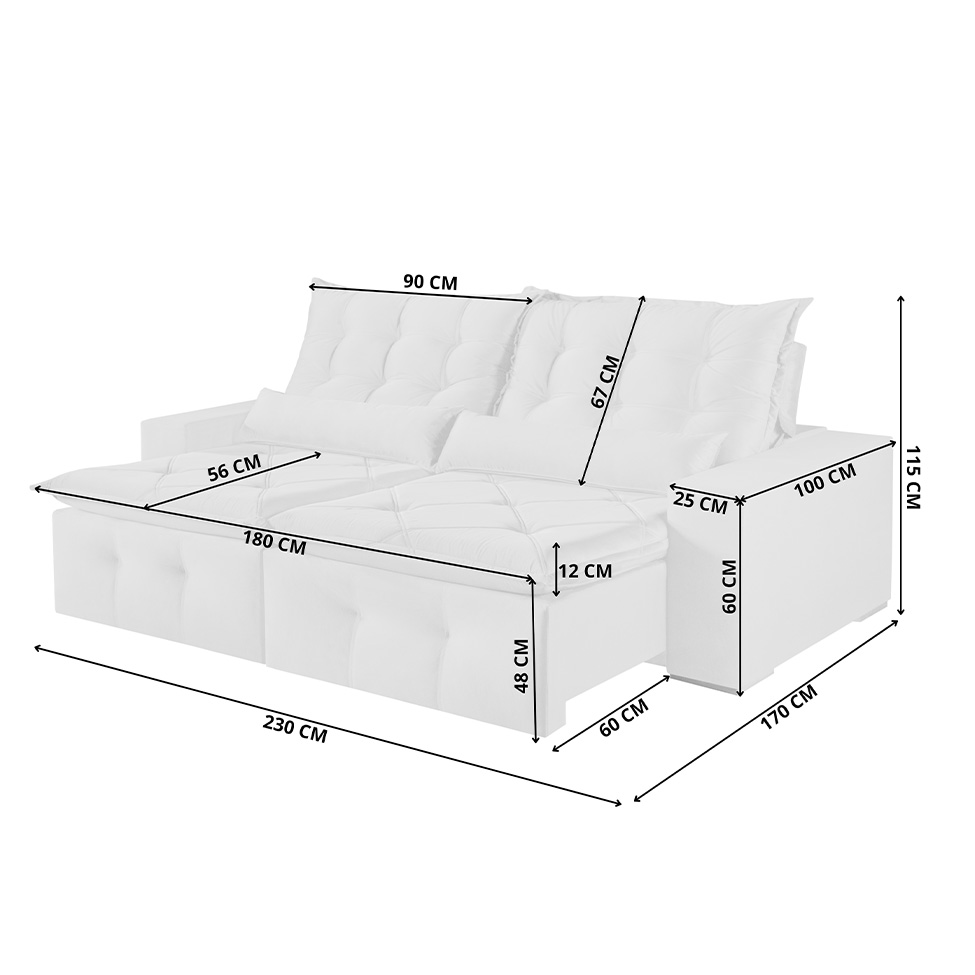 Sofá 3 Lugares Retrátil e Reclinável França Suede Cinza