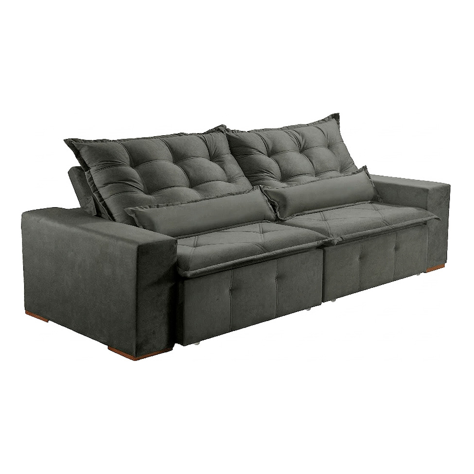 Sofá 3 Lugares Retrátil e Reclinável França Suede Cinza