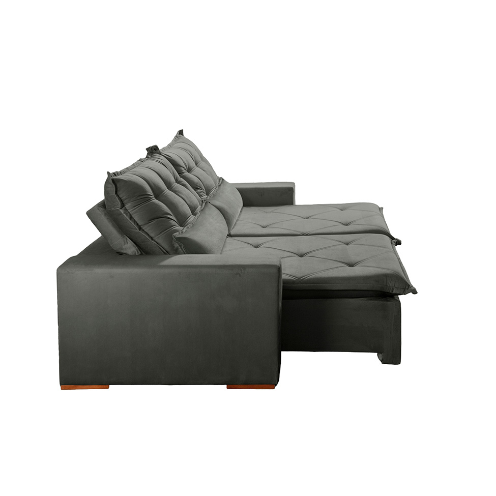 Sofá 3 Lugares Retrátil e Reclinável França Suede Cinza