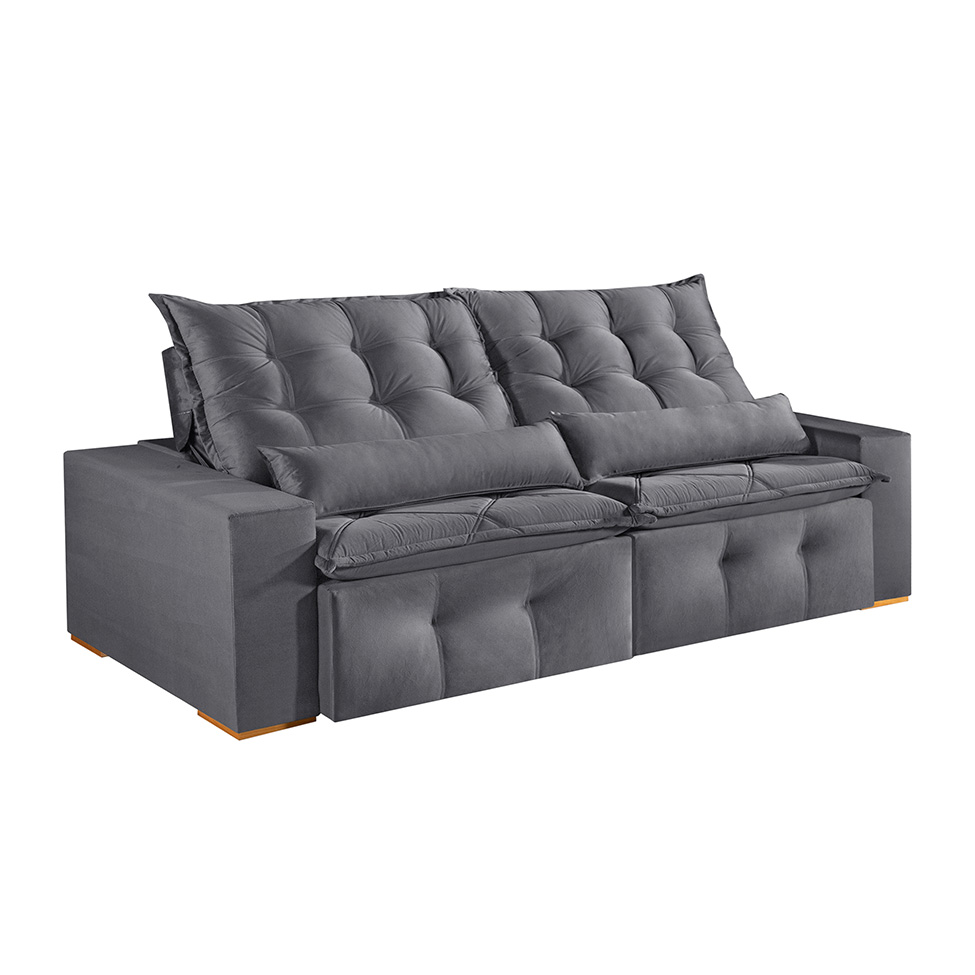 Sofá 3 Lugares Retrátil e Reclinável França Suede Cinza