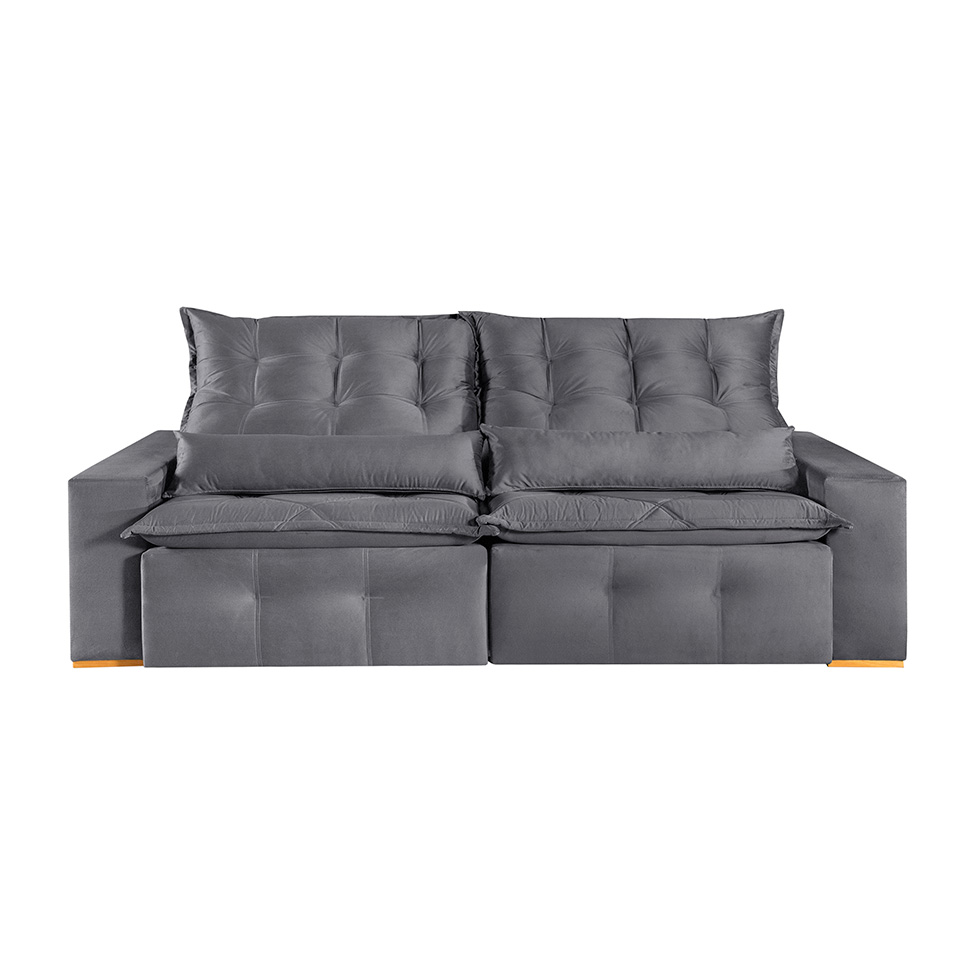 Sofá 3 Lugares Retrátil e Reclinável França Suede Cinza