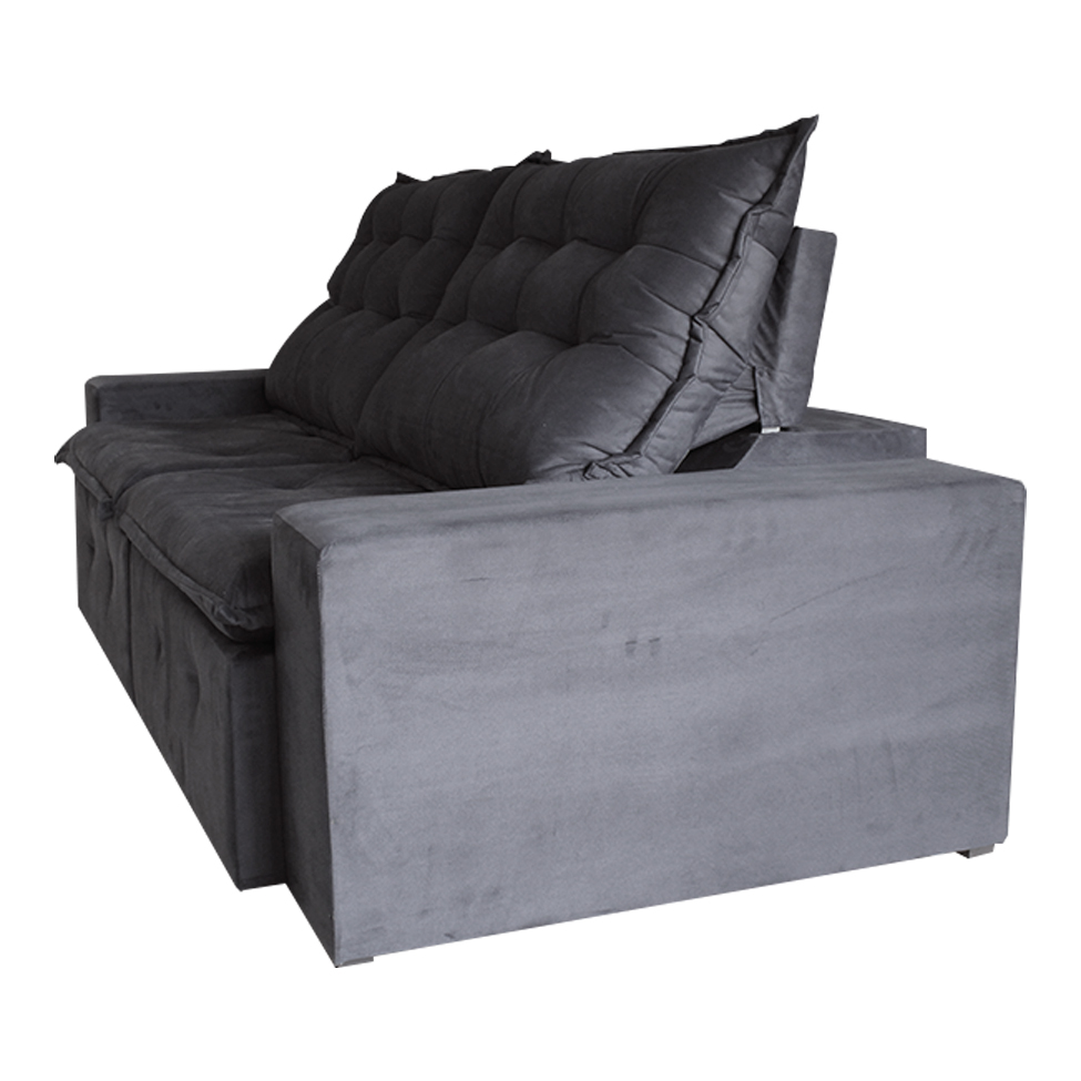 Sofá 3 Lugares Retrátil e Reclinável França Suede Cinza