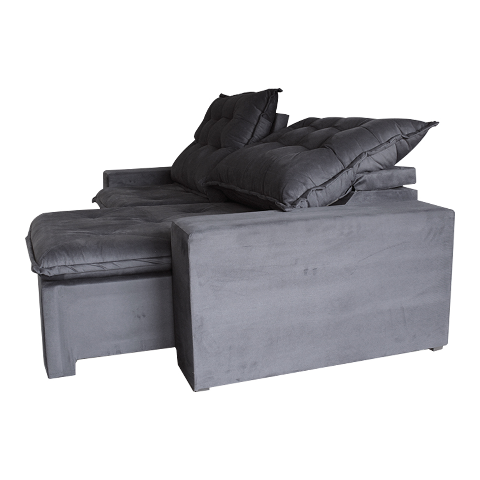 Sofá 3 Lugares Retrátil e Reclinável França Suede Cinza