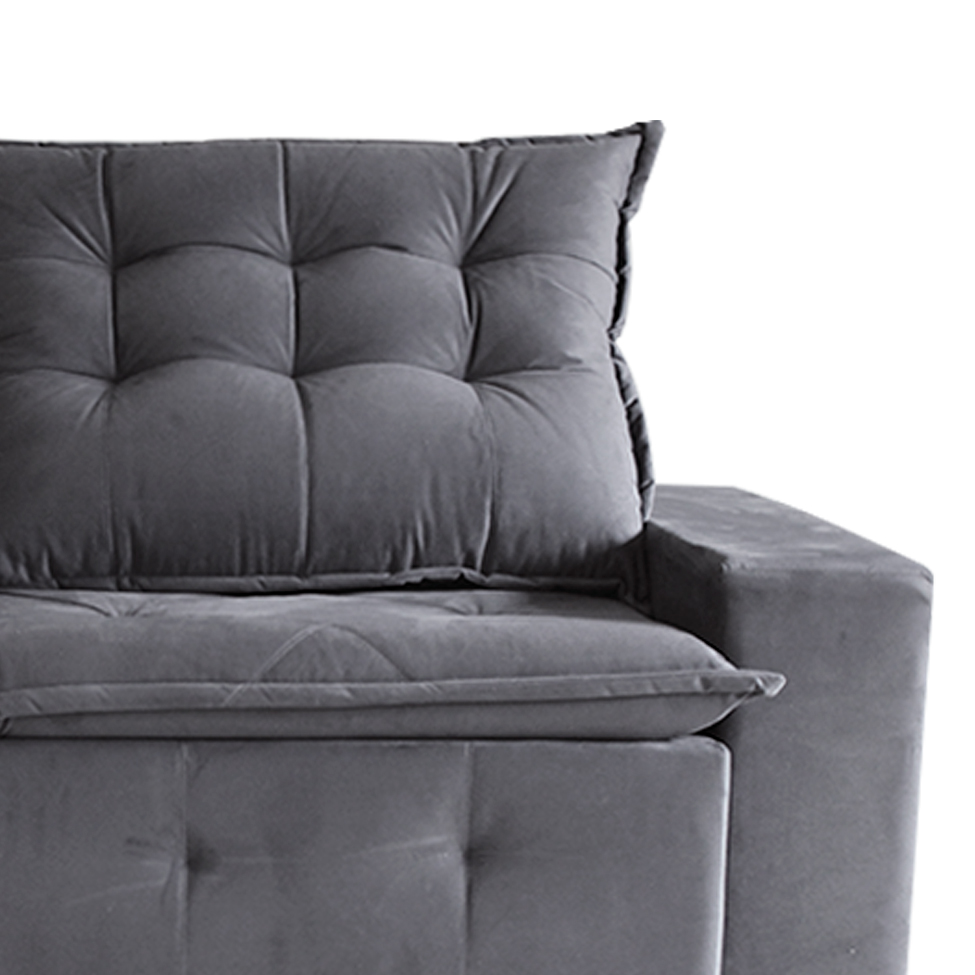 Sofá 3 Lugares Retrátil e Reclinável França Suede Cinza
