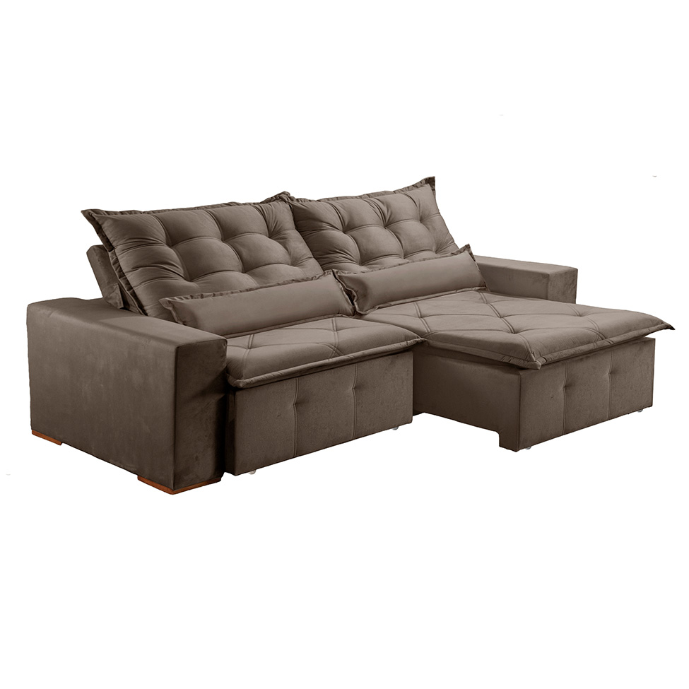 Sofá 3 Lugares Retrátil e Reclinável França Suede Marrom