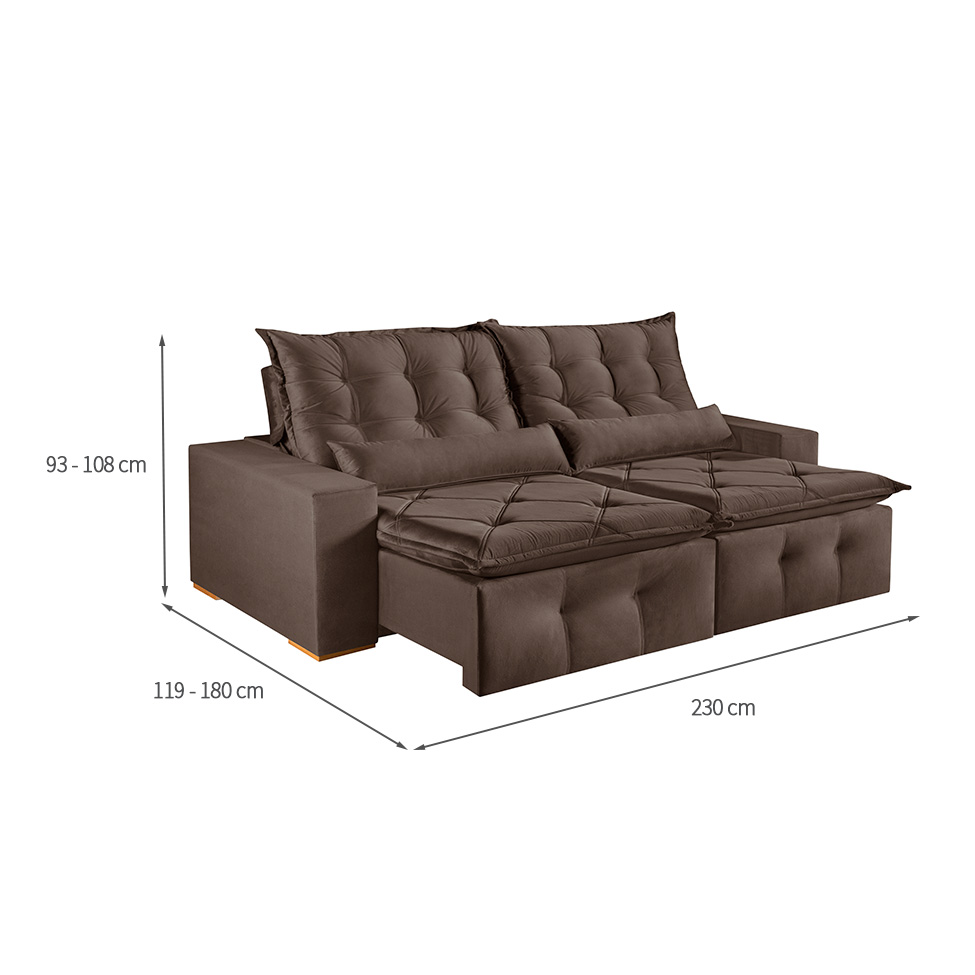 Sofá 3 Lugares Retrátil e Reclinável França Suede Marrom