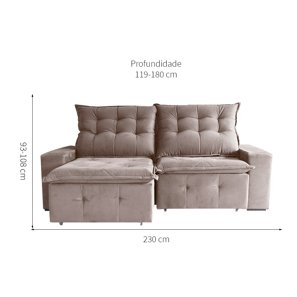Sofá 3 Lugares Retrátil e Reclinável França Suede Marrom