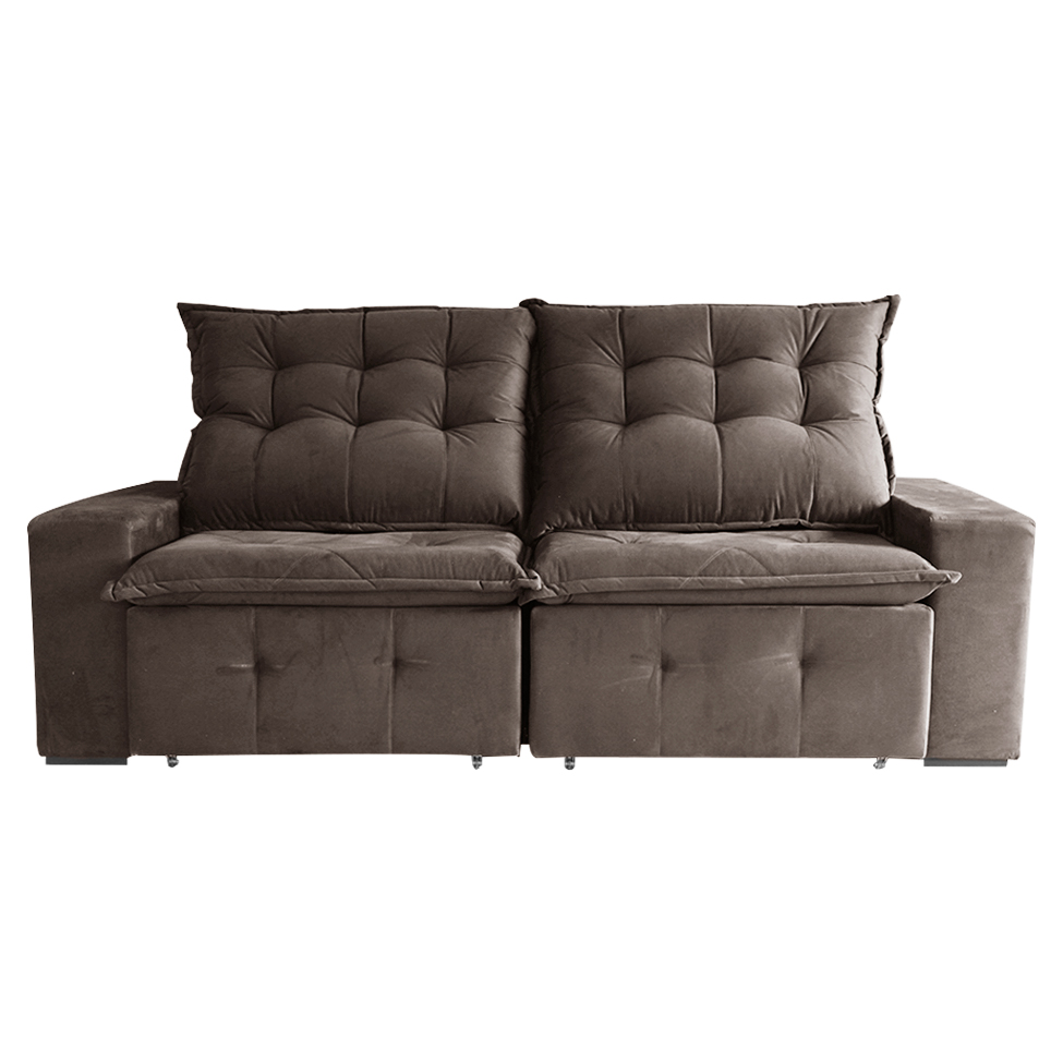 Sofá 3 Lugares Retrátil e Reclinável França Suede Marrom Escuro