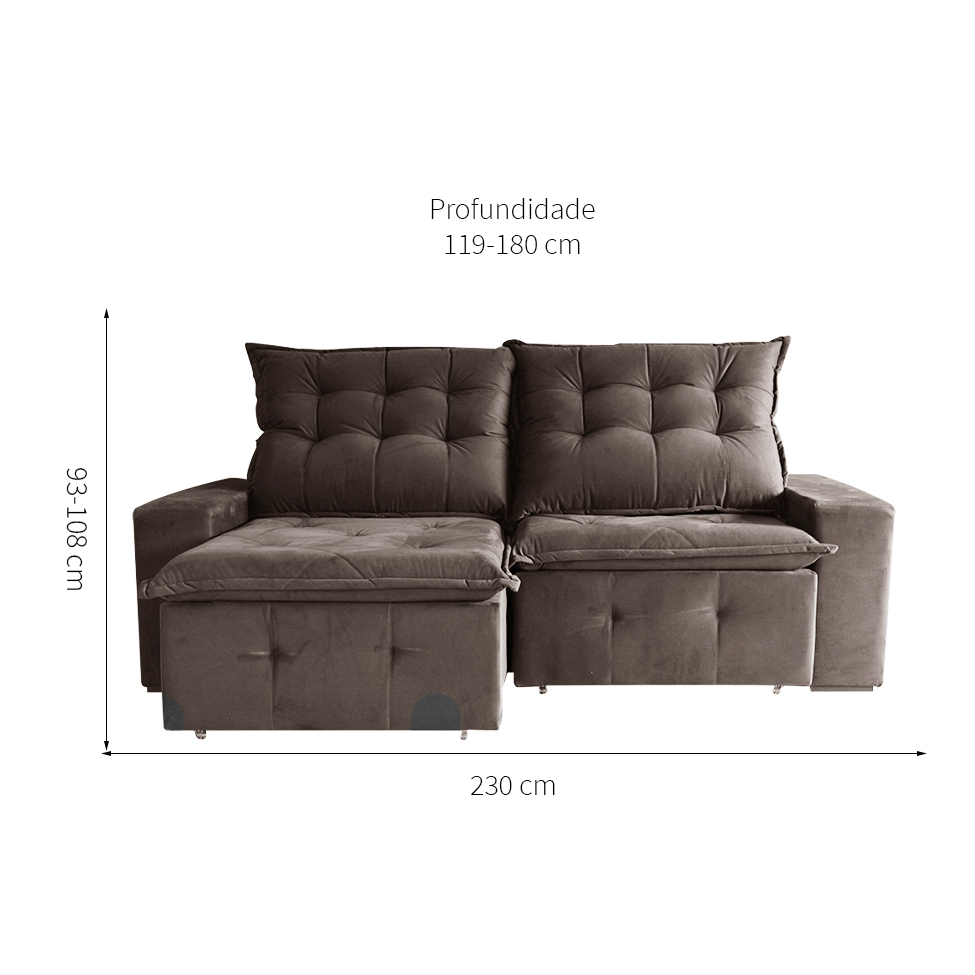 Sofá 3 Lugares Retrátil e Reclinável França Suede Marrom Escuro