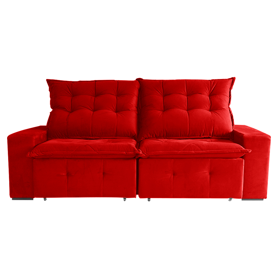 Sofá 3 Lugares Retrátil e Reclinável França Suede Vermelho