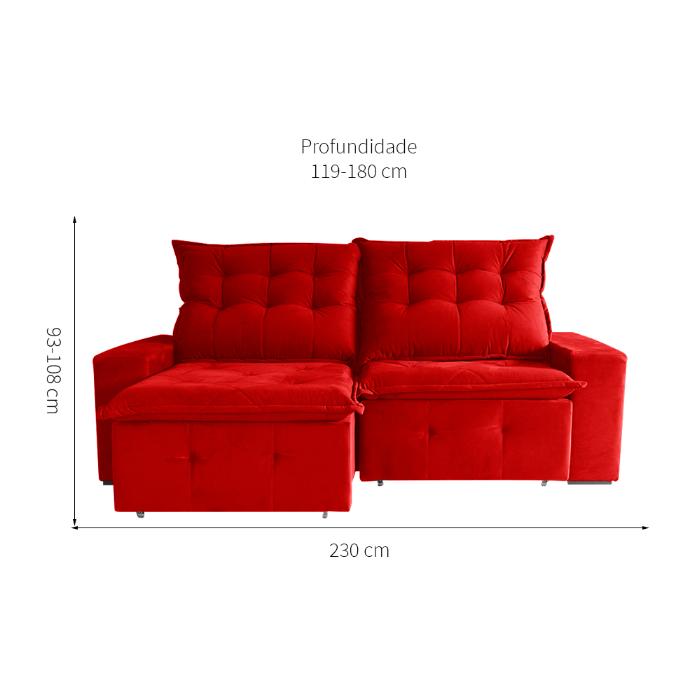 Sofá 3 Lugares Retrátil e Reclinável França Suede Vermelho