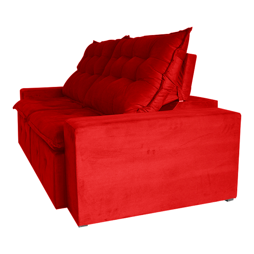 Sofá 3 Lugares Retrátil e Reclinável França Suede Vermelho