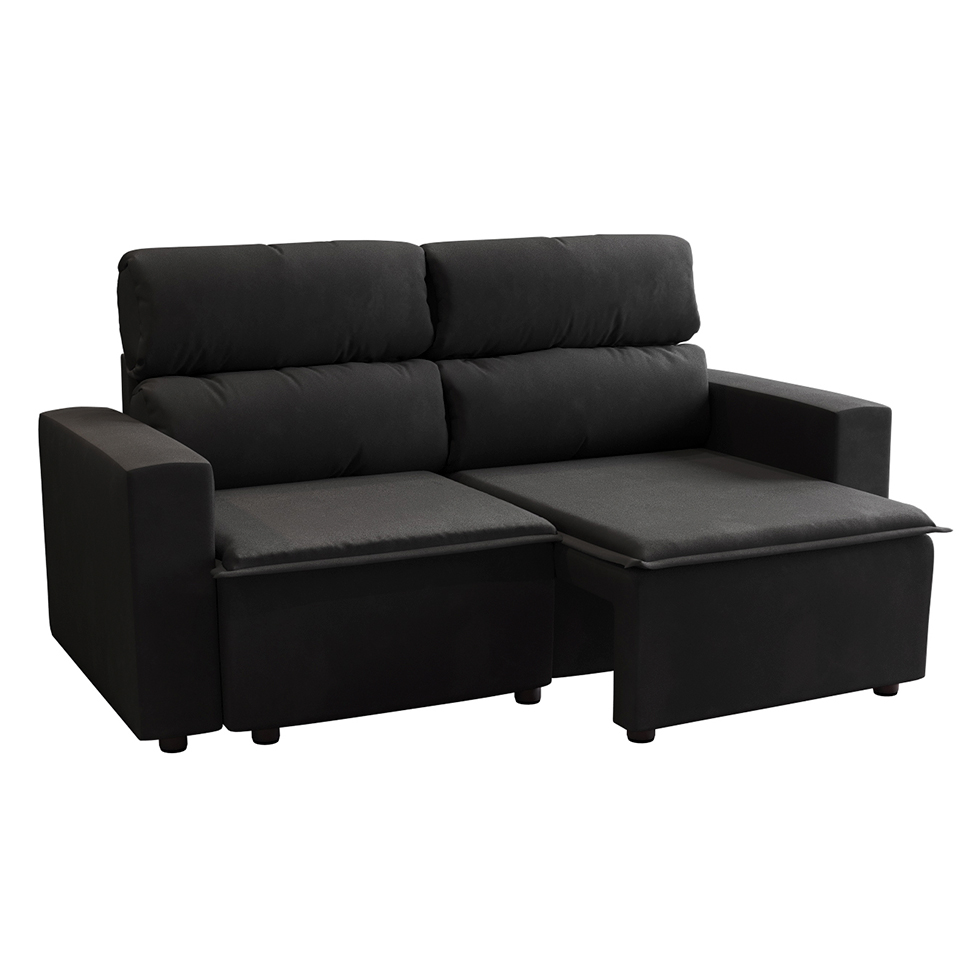 Sofá 3 Lugares Retrátil e Reclinável Hanôver I Suede Preto 210 cm