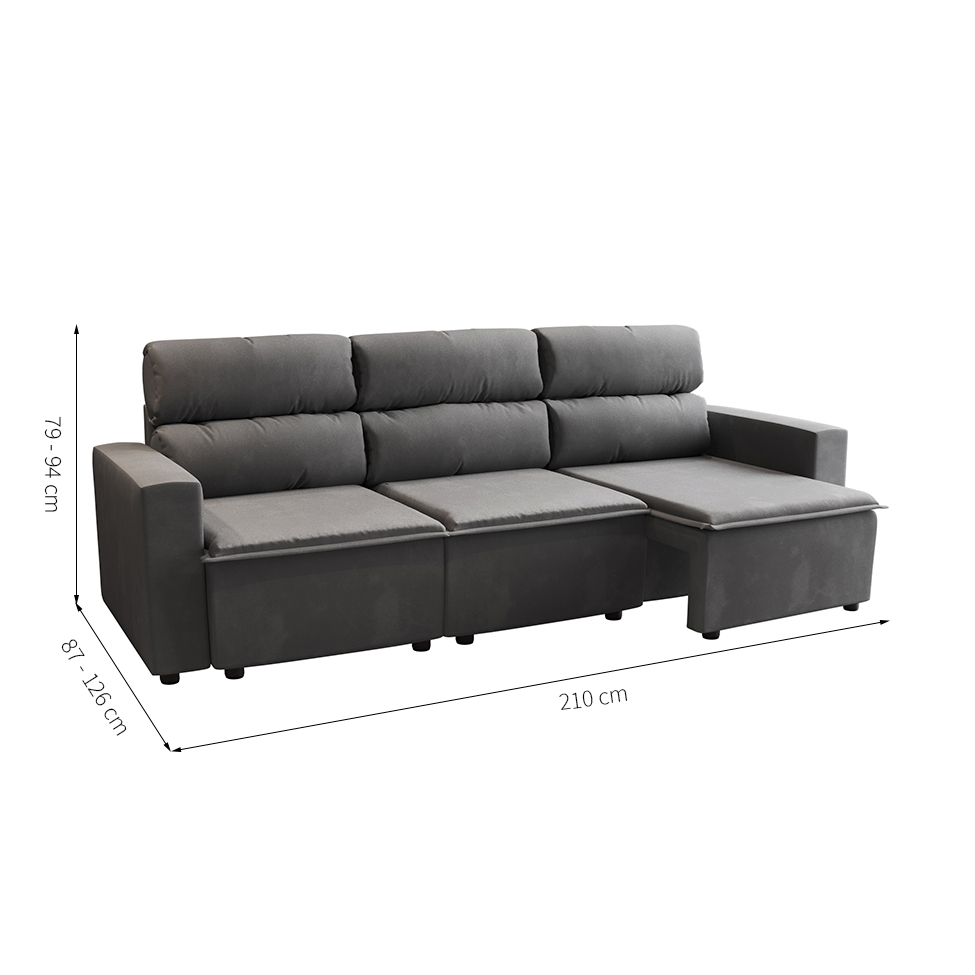 Sofá 3 Lugares Retrátil e Reclinável Hanôver II Suede Grafite 210 cm