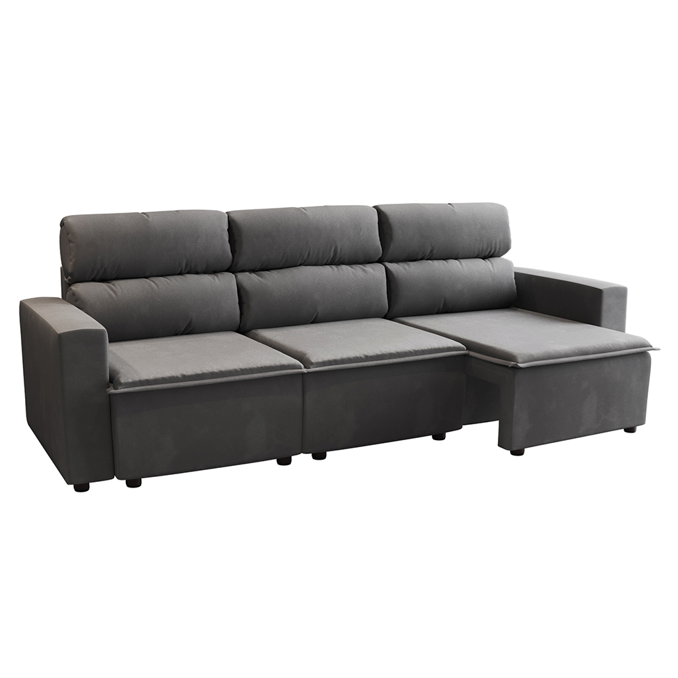 Sofá 3 Lugares Retrátil e Reclinável Hanôver II Suede Grafite 210 cm