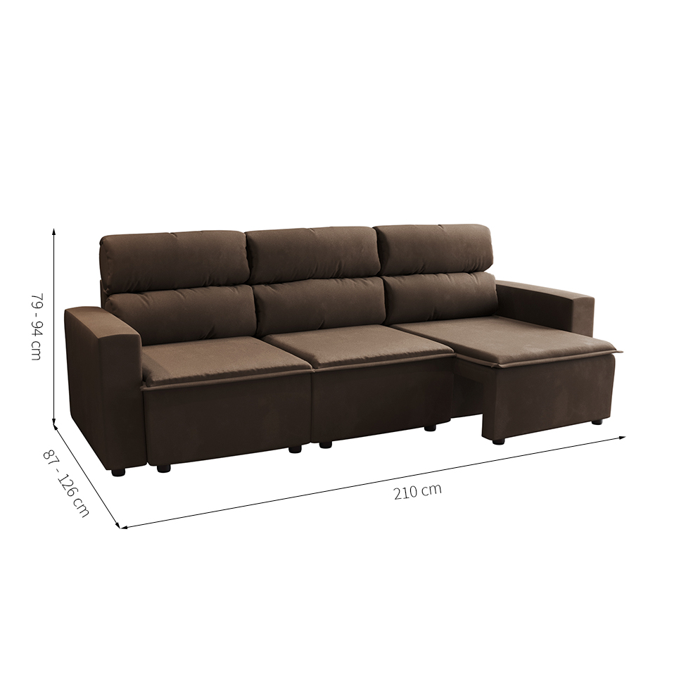 Sofá 3 Lugares Retrátil e Reclinável Hanôver II Suede Marrom 210 cm