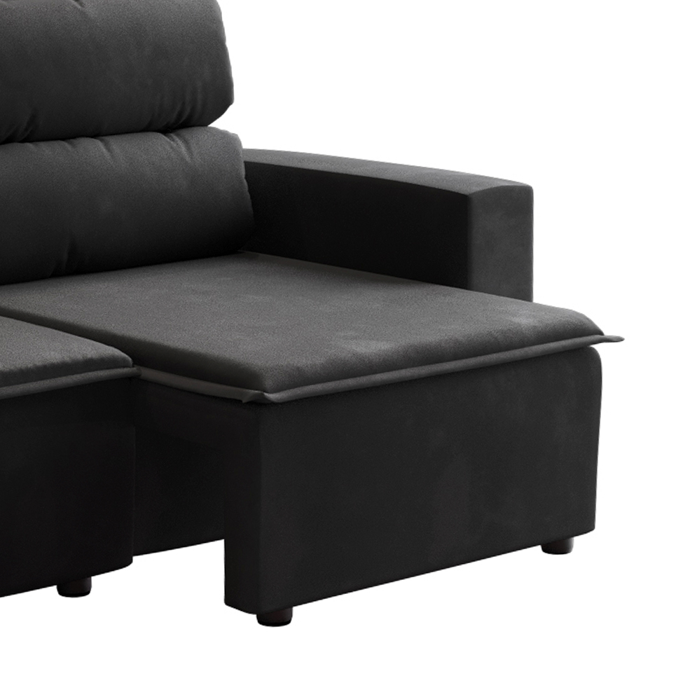 Sofá 3 Lugares Retrátil e Reclinável Hanôver II Suede Preto 210 cm
