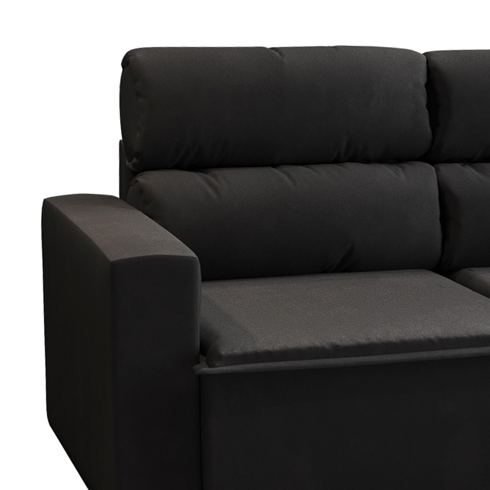 Sofá 3 Lugares Retrátil e Reclinável Hanôver II Suede Preto 210 cm