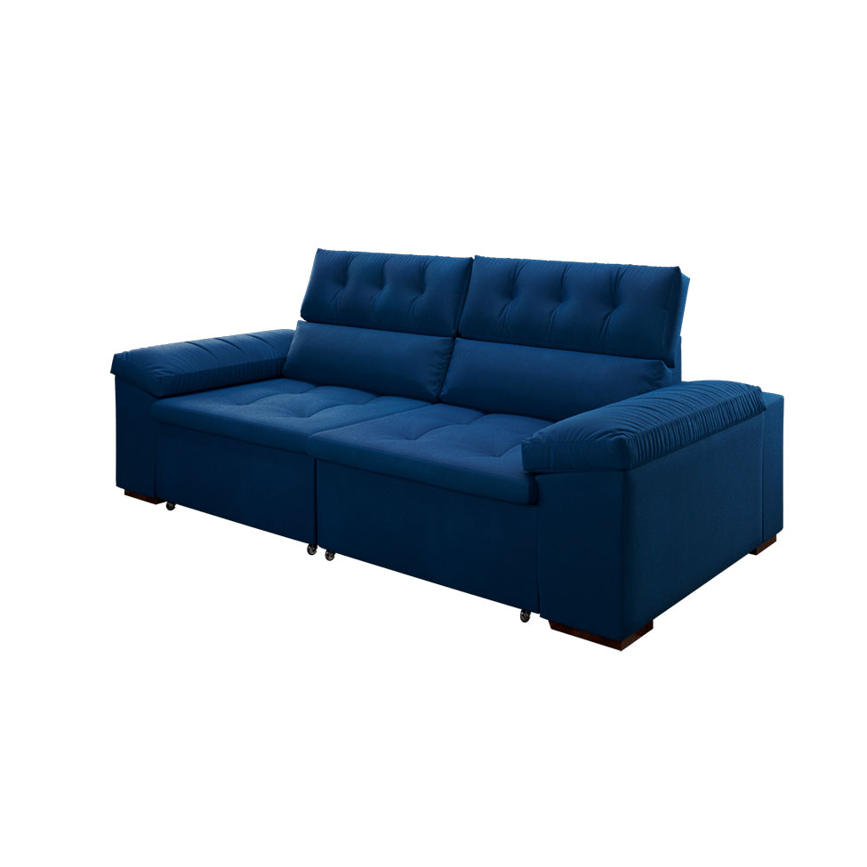 Sofá 3 Lugares Retrátil e Reclinável Herzog Veludo Azul Marinho 220 cm