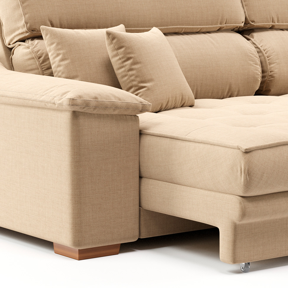 Sofá 3 Lugares Retrátil e Reclinável Lupin Linho Bege 214 cm