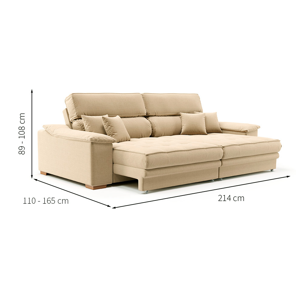 Sofá 3 Lugares Retrátil e Reclinável Lupin Linho Bege 214 cm