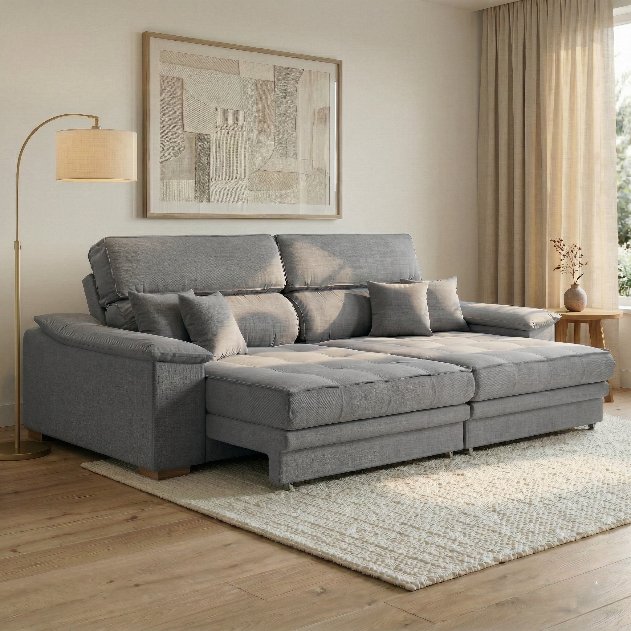Sofá 3 Lugares Retrátil e Reclinável Lupin Linho Cinza 214 cm