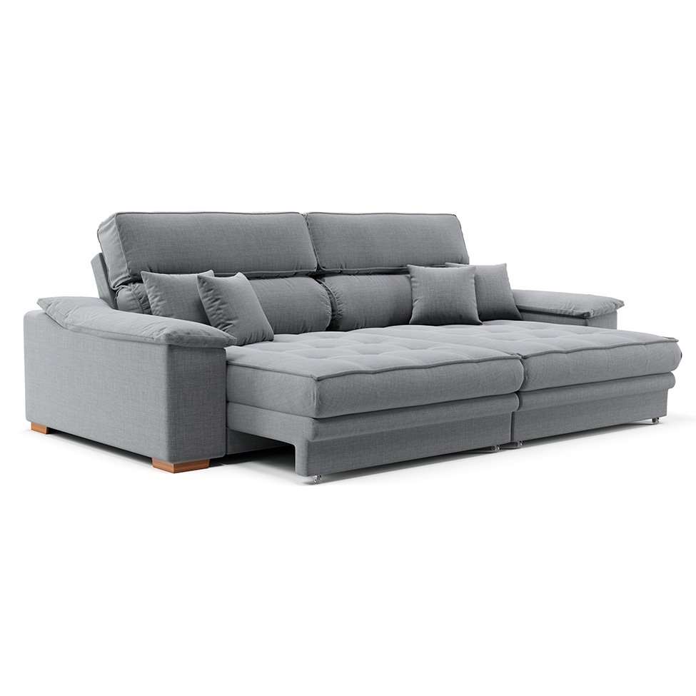 Sofá 3 Lugares Retrátil e Reclinável Lupin Linho Cinza 214 cm