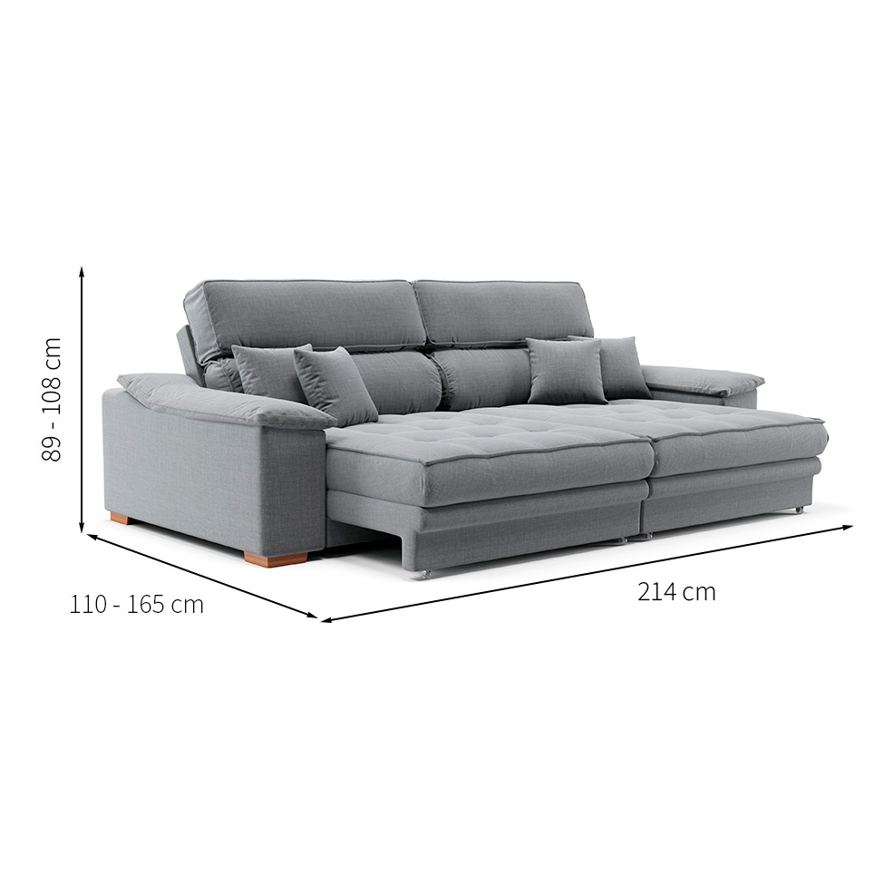 Sofá 3 Lugares Retrátil e Reclinável Lupin Linho Cinza 214 cm