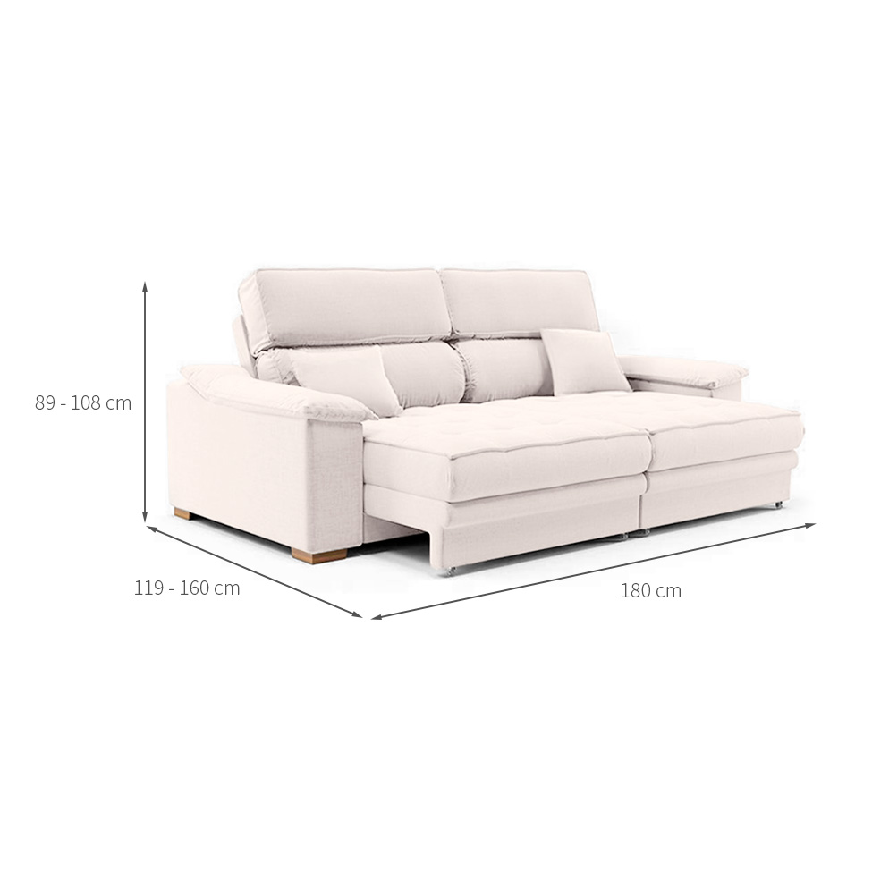 Sofá 3 Lugares Retrátil e Reclinável Lupin Linho Cru 180 cm