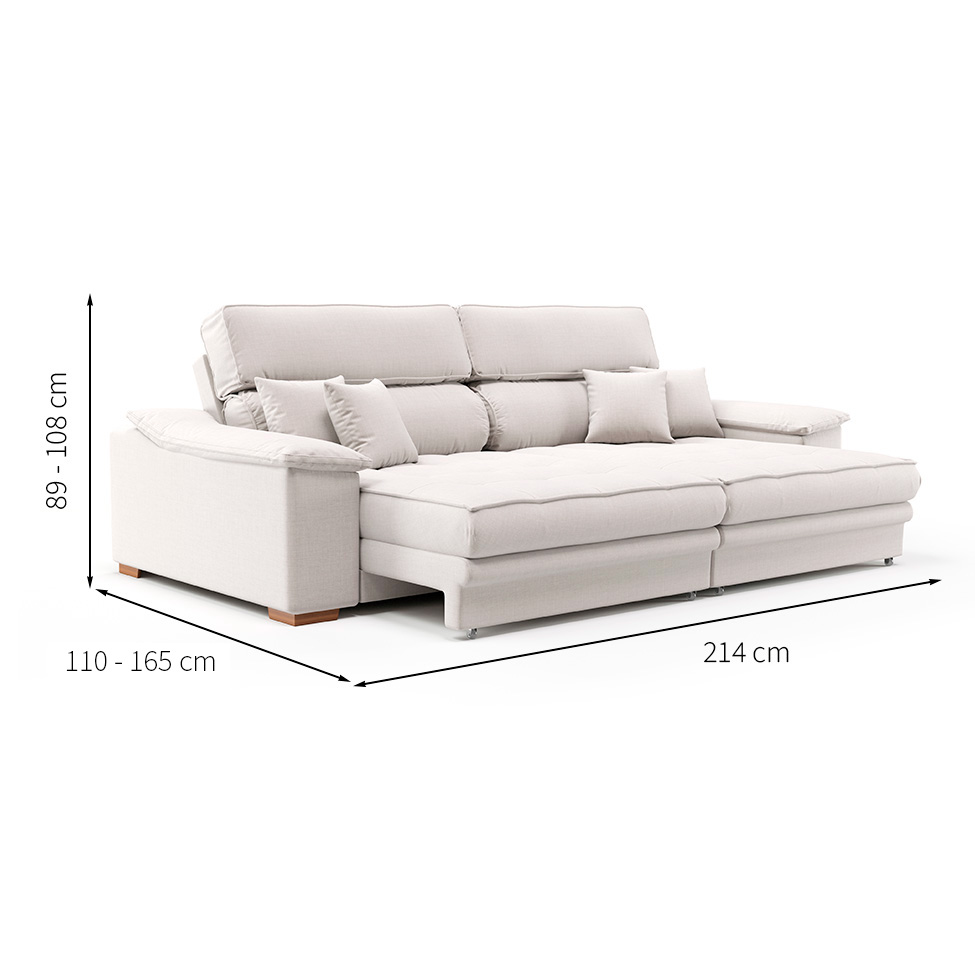Sofá 3 Lugares Retrátil e Reclinável Lupin Linho Cru 214 cm