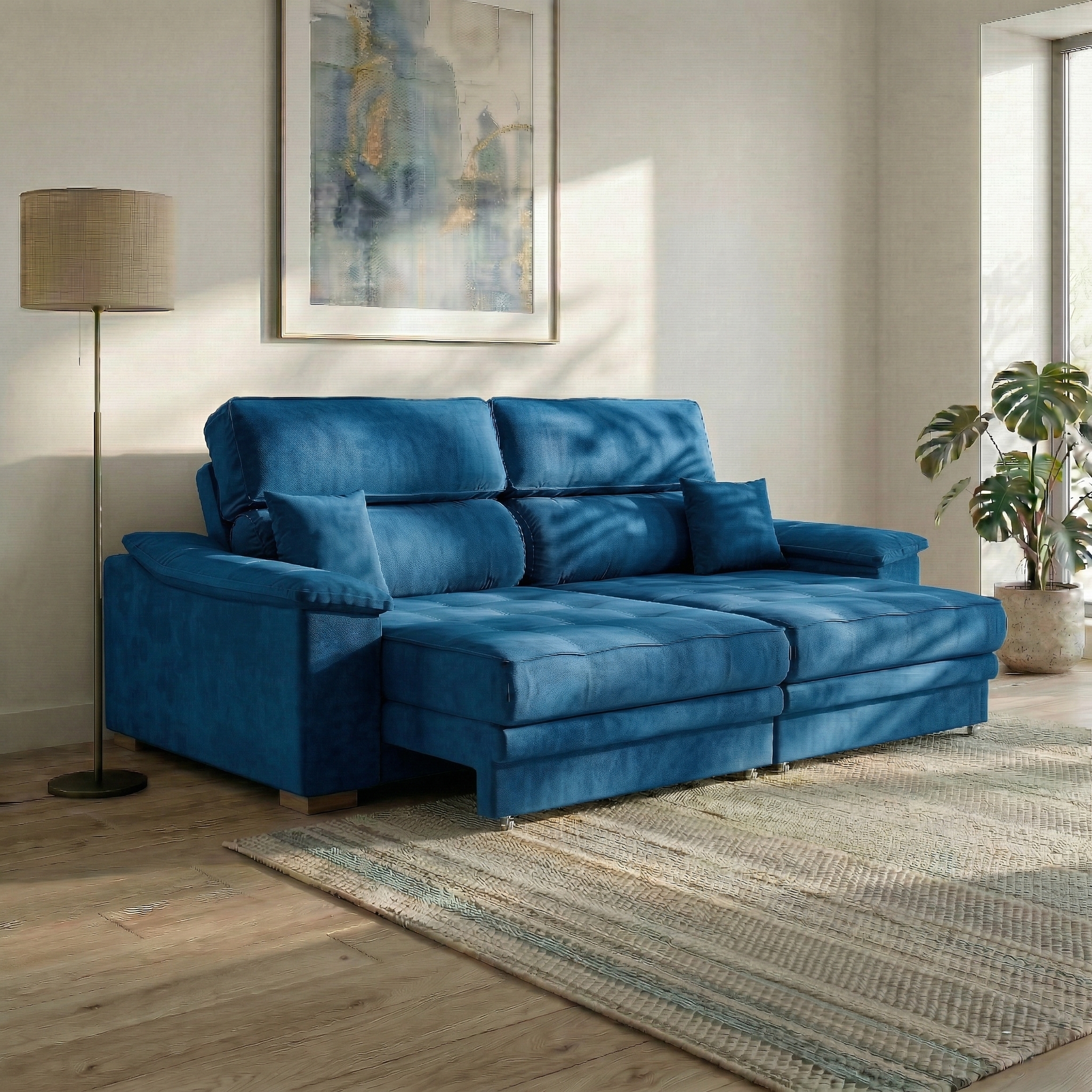 Sofá 3 Lugares Retrátil e Reclinável Lupin Velosuede Azul Marinho 180 cm