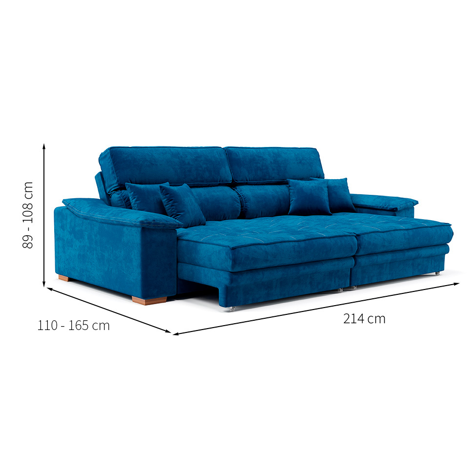 Sofá 3 Lugares Retrátil e Reclinável Lupin Velosuede Azul Marinho 214 cm