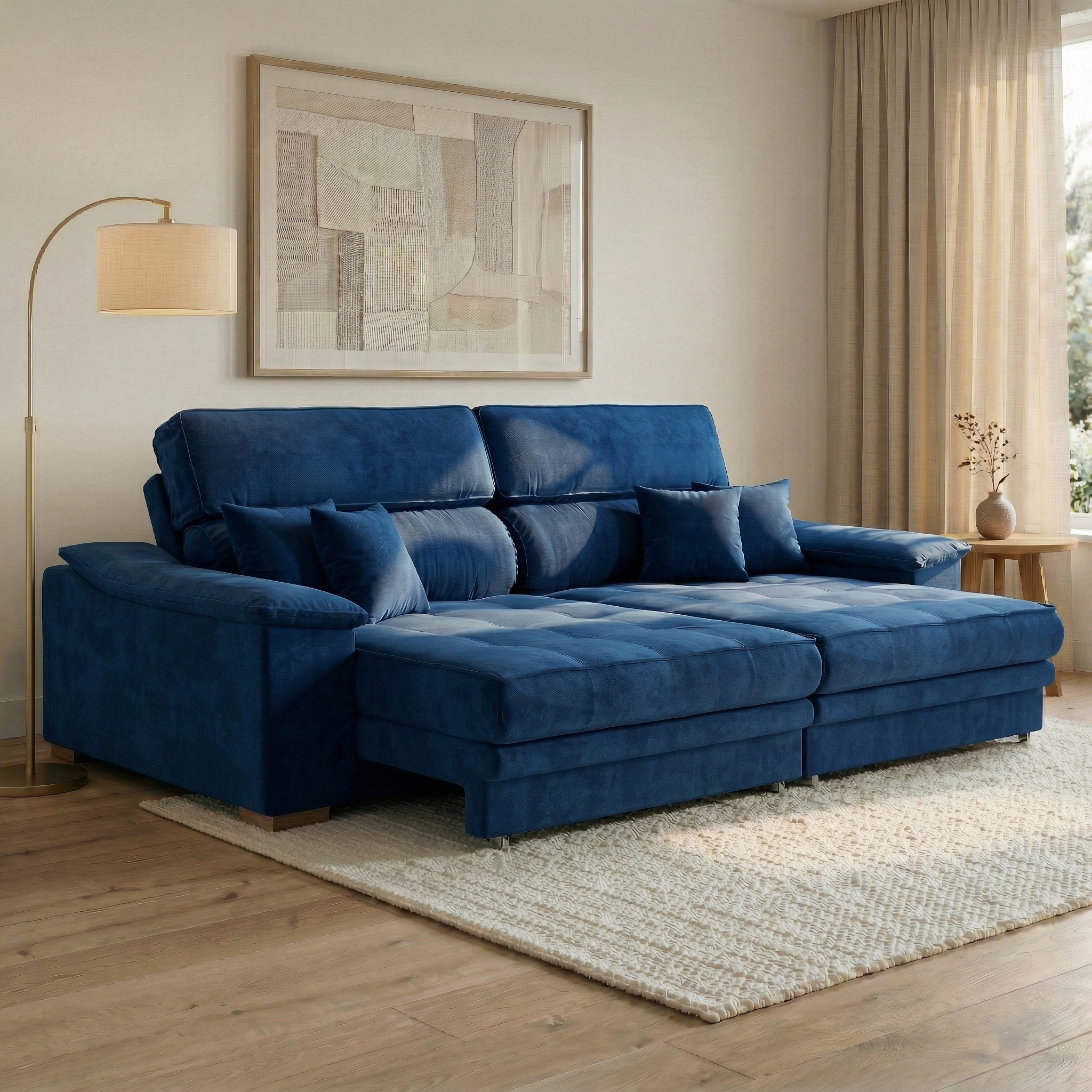 Sofá 3 Lugares Retrátil e Reclinável Lupin Velosuede Azul Marinho 214 cm