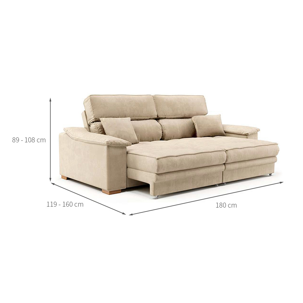 Sofá 3 Lugares Retrátil e Reclinável Lupin Velosuede Bege 180 cm