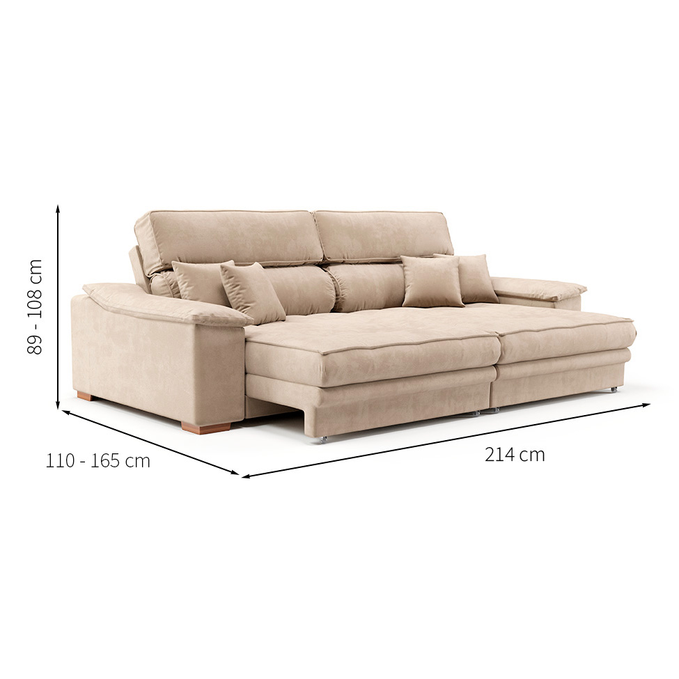Sofá 3 Lugares Retrátil e Reclinável Lupin Velosuede Bege 214 cm