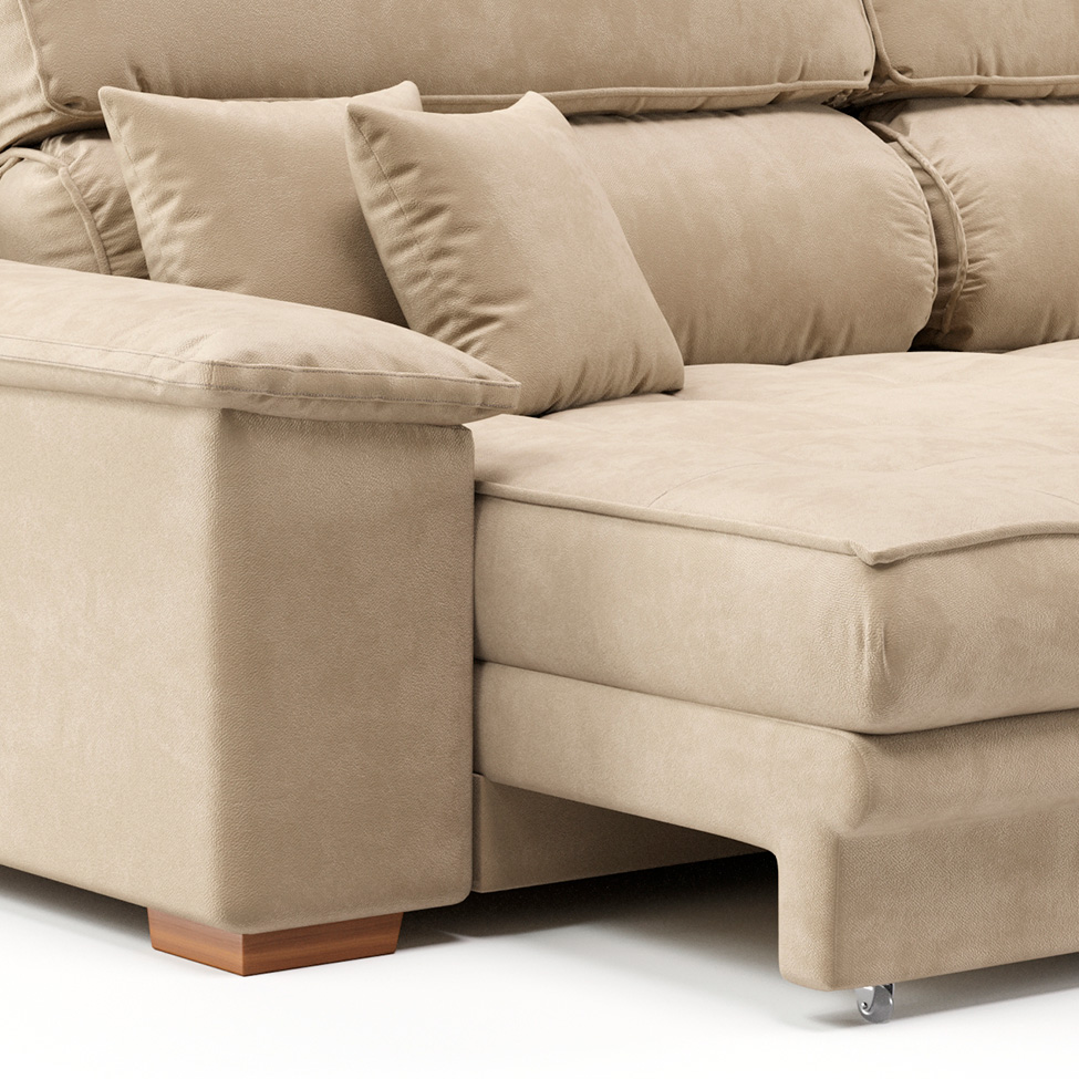 Sofá 3 Lugares Retrátil e Reclinável Lupin Velosuede Bege 214 cm