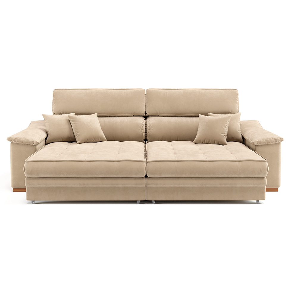 Sofá 3 Lugares Retrátil e Reclinável Lupin Velosuede Bege 214 cm