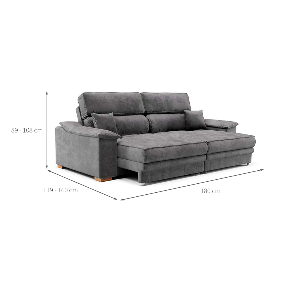 Sofá 3 Lugares Retrátil e Reclinável Lupin Velosuede Grafite 180 cm