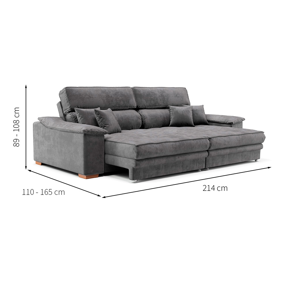 Sofá 3 Lugares Retrátil e Reclinável Lupin Velosuede Grafite 214 cm